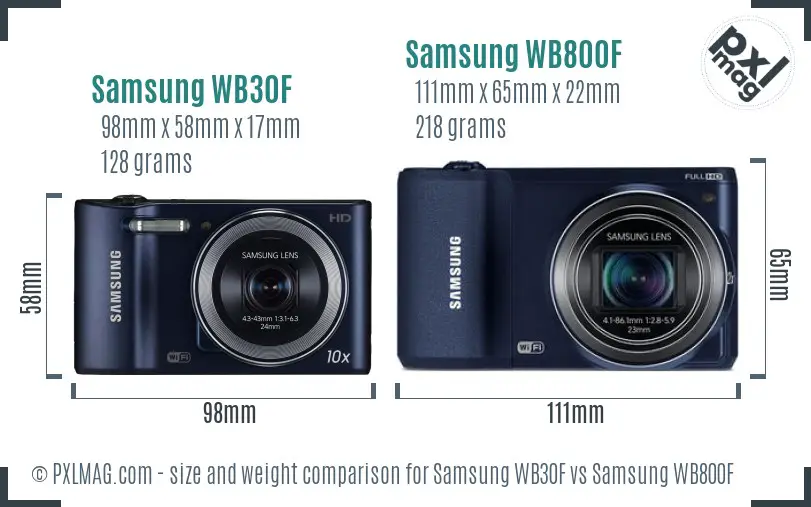 Samsung WB30F vs Samsung WB800F size comparison