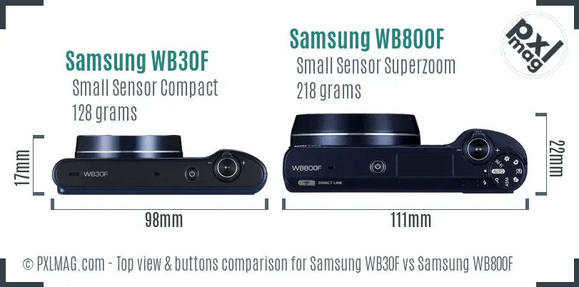 Samsung WB30F vs Samsung WB800F top view buttons comparison