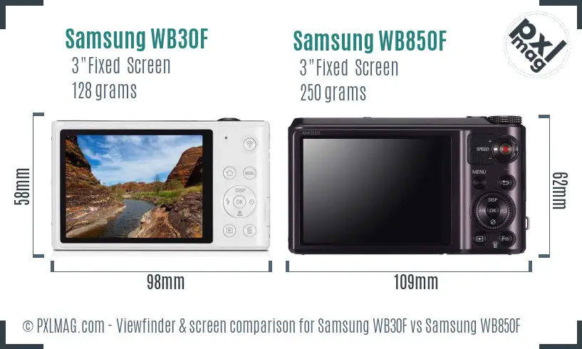 Samsung WB30F vs Samsung WB850F Screen and Viewfinder comparison