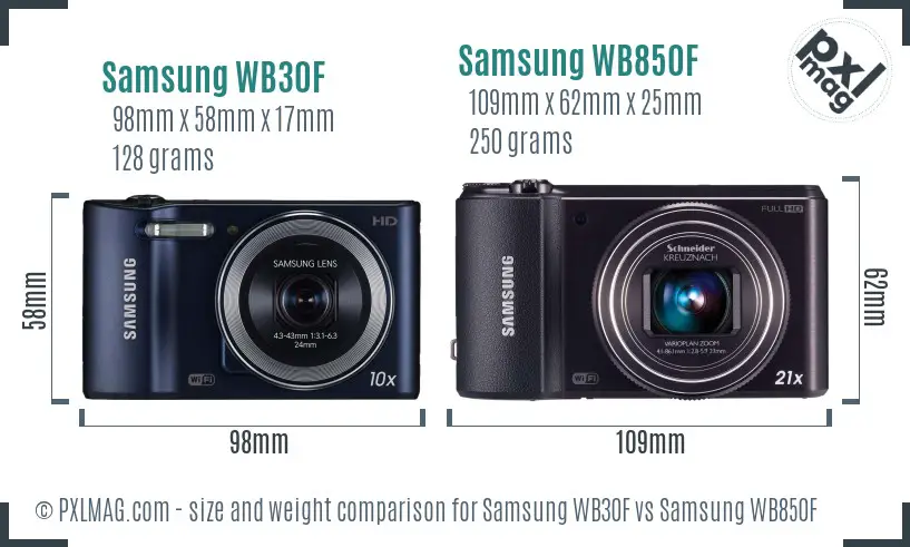Samsung WB30F vs Samsung WB850F size comparison