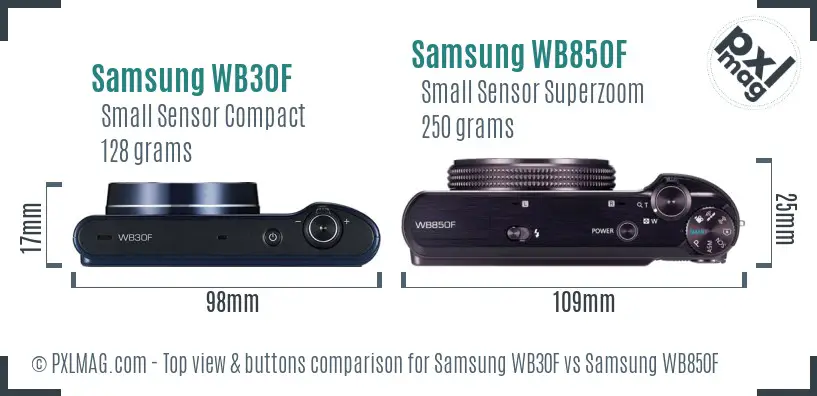 Samsung WB30F vs Samsung WB850F top view buttons comparison