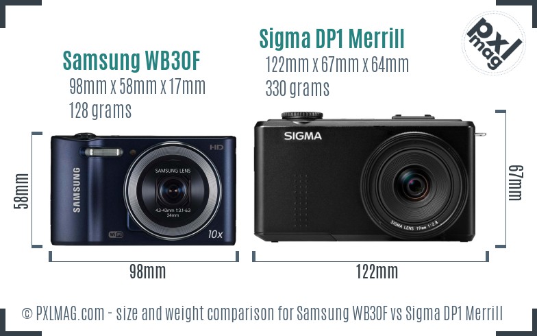 Samsung WB30F vs Sigma DP1 Merrill size comparison