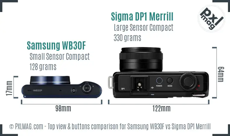 Samsung WB30F vs Sigma DP1 Merrill top view buttons comparison