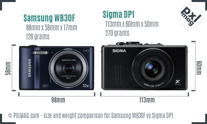 Samsung WB30F vs Sigma DP1 size comparison