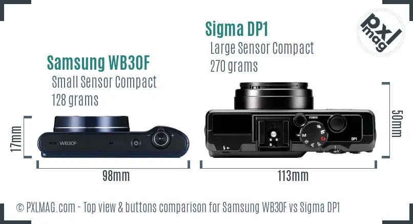 Samsung WB30F vs Sigma DP1 top view buttons comparison