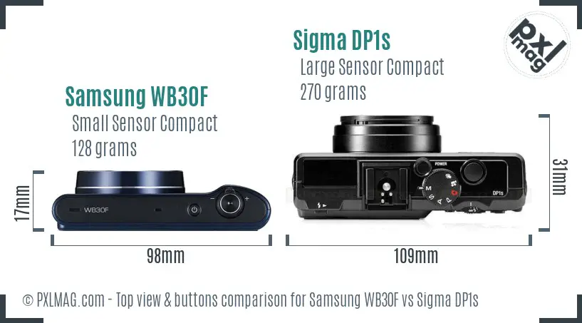 Samsung WB30F vs Sigma DP1s top view buttons comparison