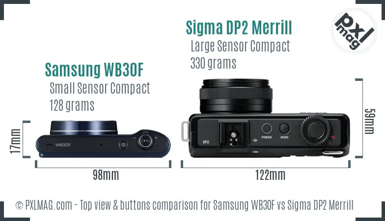 Samsung WB30F vs Sigma DP2 Merrill top view buttons comparison