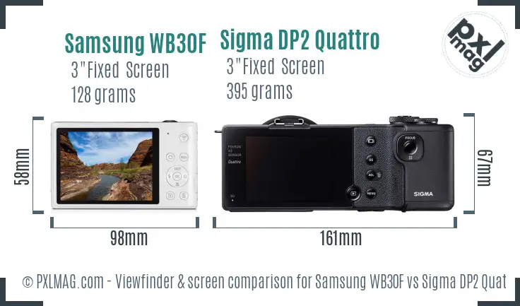 Samsung WB30F vs Sigma DP2 Quattro Screen and Viewfinder comparison