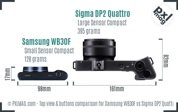 Samsung WB30F vs Sigma DP2 Quattro top view buttons comparison