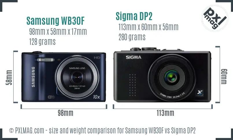 Samsung WB30F vs Sigma DP2 size comparison