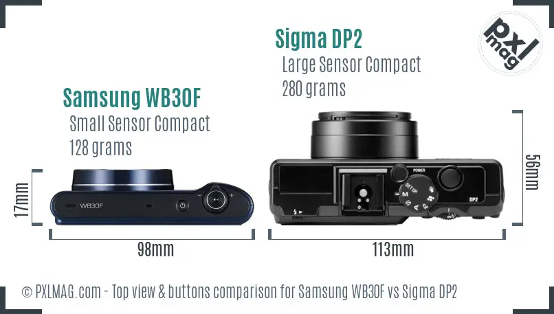 Samsung WB30F vs Sigma DP2 top view buttons comparison