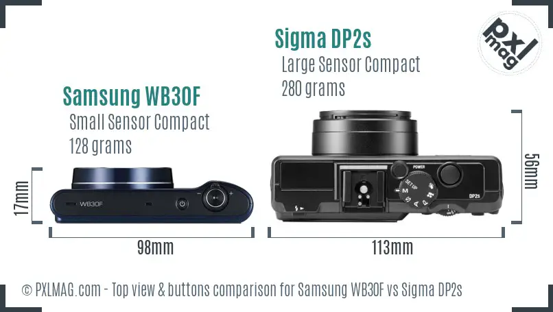 Samsung WB30F vs Sigma DP2s top view buttons comparison