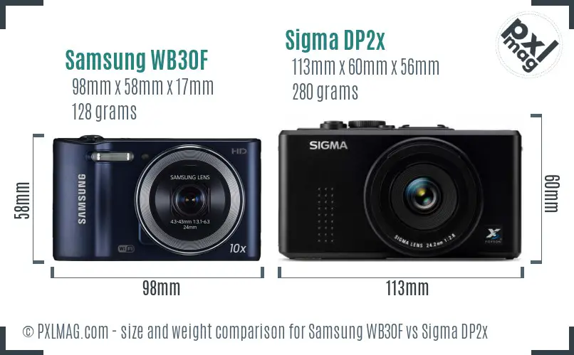 Samsung WB30F vs Sigma DP2x size comparison