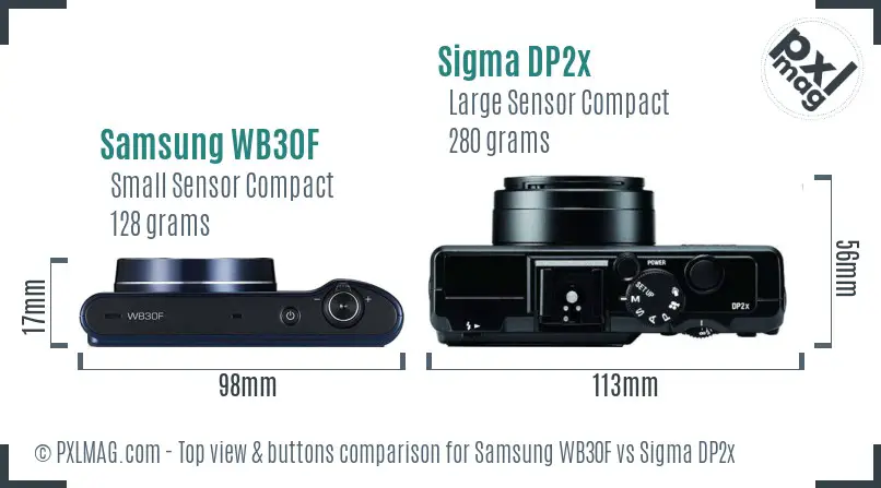 Samsung WB30F vs Sigma DP2x top view buttons comparison