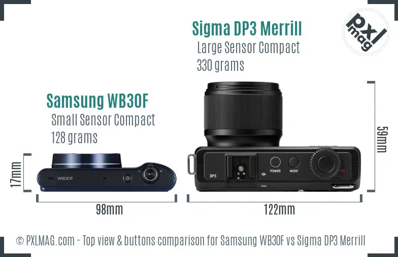 Samsung WB30F vs Sigma DP3 Merrill top view buttons comparison