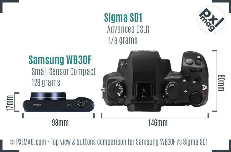 Samsung WB30F vs Sigma SD1 top view buttons comparison