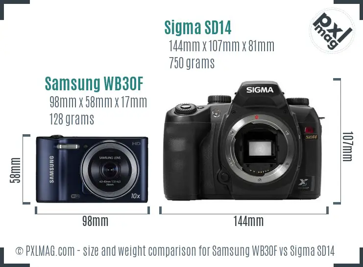Samsung WB30F vs Sigma SD14 size comparison