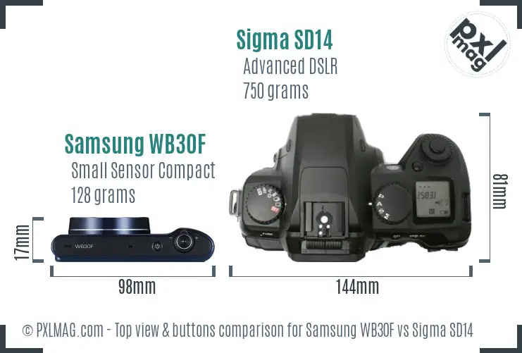 Samsung WB30F vs Sigma SD14 top view buttons comparison