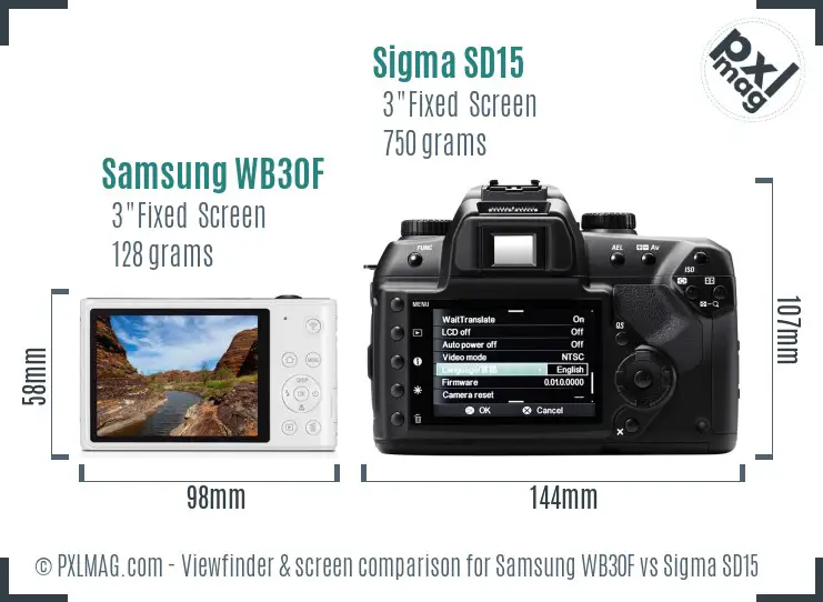 Samsung WB30F vs Sigma SD15 Screen and Viewfinder comparison