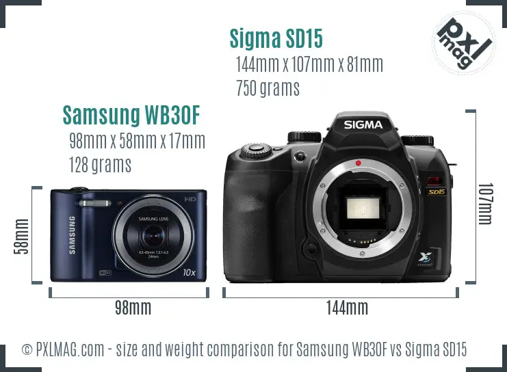 Samsung WB30F vs Sigma SD15 size comparison