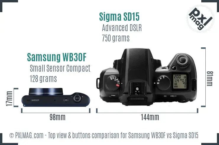 Samsung WB30F vs Sigma SD15 top view buttons comparison