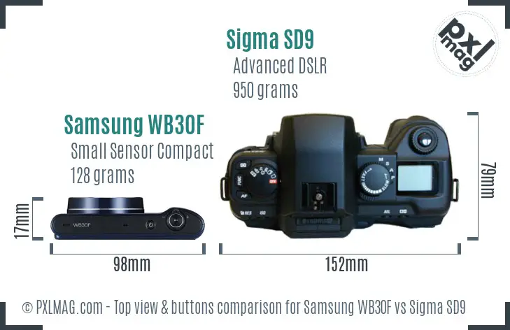 Samsung WB30F vs Sigma SD9 top view buttons comparison