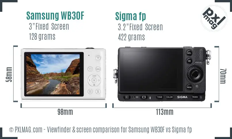 Samsung WB30F vs Sigma fp Screen and Viewfinder comparison