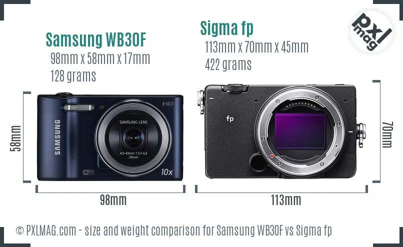 Samsung WB30F vs Sigma fp size comparison