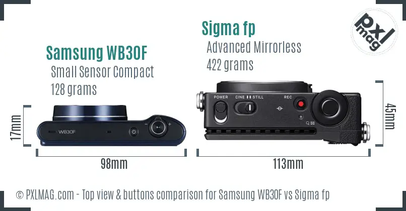 Samsung WB30F vs Sigma fp top view buttons comparison