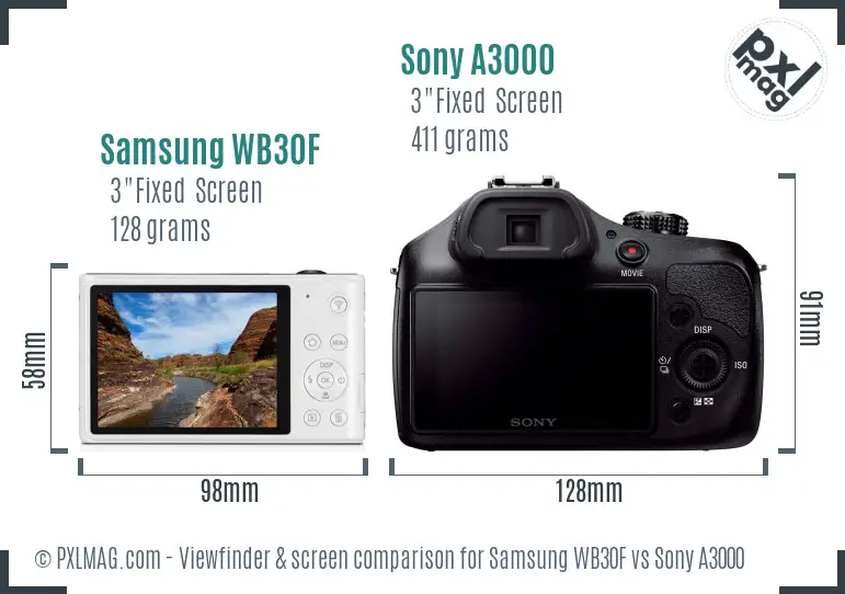 Samsung WB30F vs Sony A3000 Screen and Viewfinder comparison