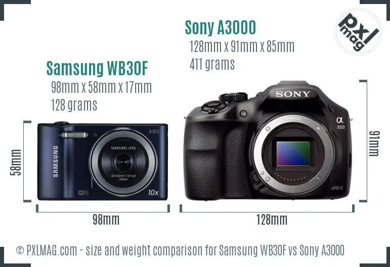 Samsung WB30F vs Sony A3000 size comparison