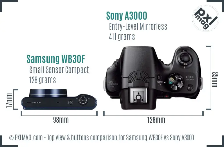 Samsung WB30F vs Sony A3000 top view buttons comparison