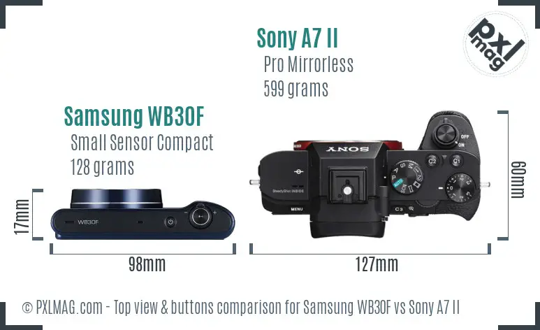 Samsung WB30F vs Sony A7 II top view buttons comparison