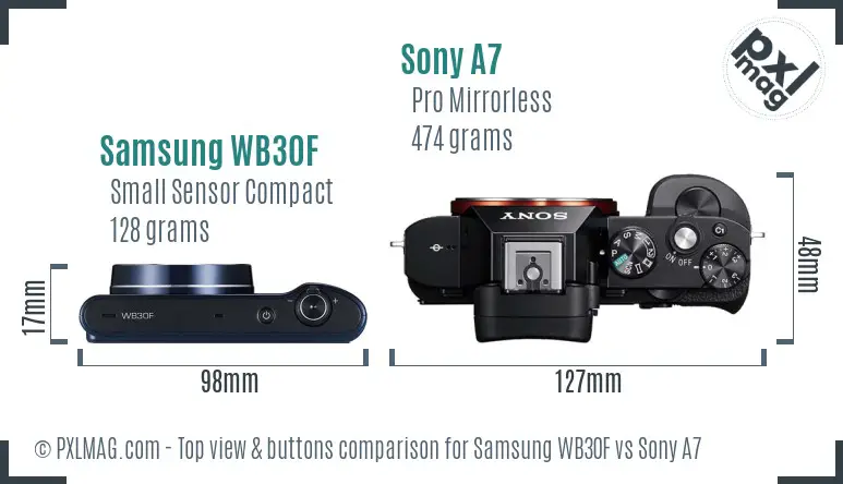 Samsung WB30F vs Sony A7 top view buttons comparison