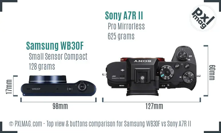 Samsung WB30F vs Sony A7R II top view buttons comparison