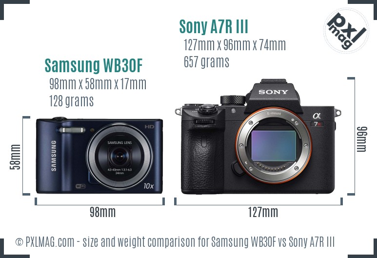 Samsung WB30F vs Sony A7R III size comparison