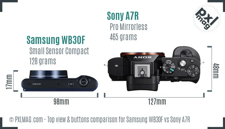 Samsung WB30F vs Sony A7R top view buttons comparison