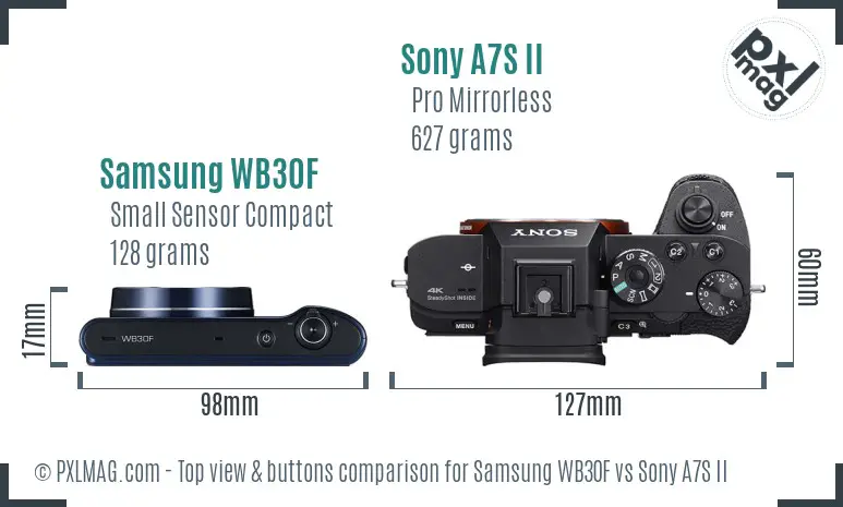 Samsung WB30F vs Sony A7S II top view buttons comparison