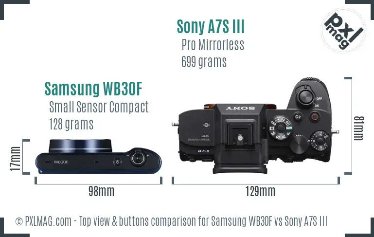 Samsung WB30F vs Sony A7S III top view buttons comparison