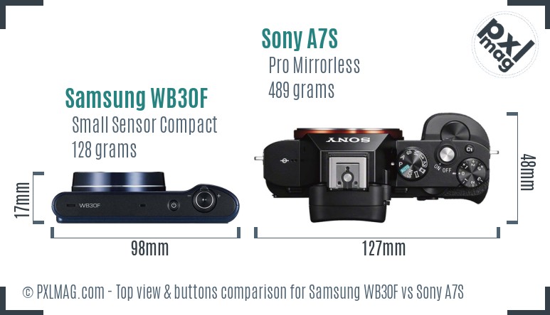 Samsung WB30F vs Sony A7S top view buttons comparison