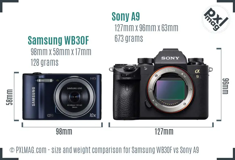 Samsung WB30F vs Sony A9 size comparison