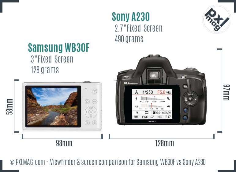 Samsung WB30F vs Sony A230 Screen and Viewfinder comparison