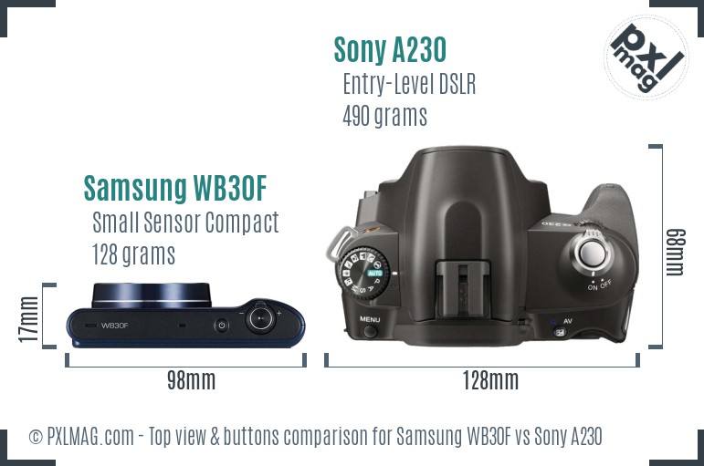 Samsung WB30F vs Sony A230 top view buttons comparison