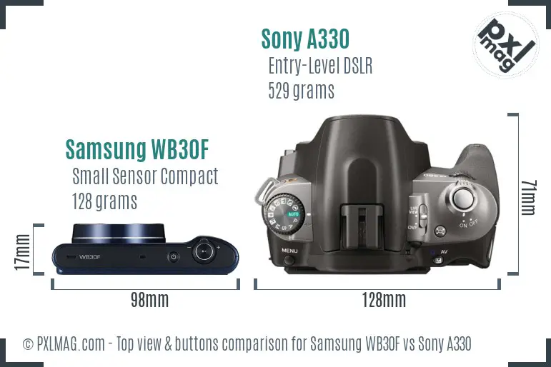 Samsung WB30F vs Sony A330 top view buttons comparison Samsung WB30F vs Sony A330 top view buttons comparison
