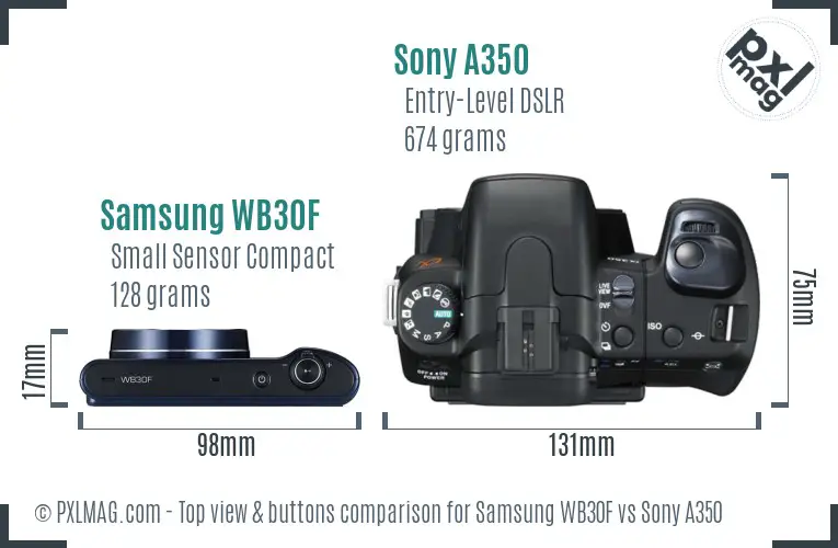Samsung WB30F vs Sony A350 top view buttons comparison Samsung WB30F vs Sony A350 top view buttons comparison