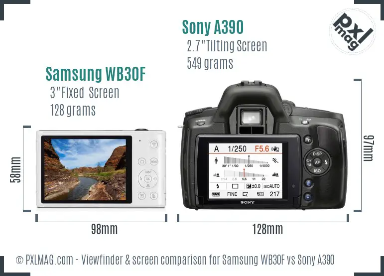 Samsung WB30F vs Sony A390 Screen and Viewfinder comparison