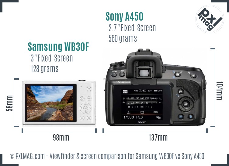 Samsung WB30F vs Sony A450 Screen and Viewfinder comparison