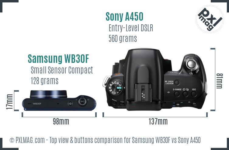 Samsung WB30F vs Sony A450 top view buttons comparison