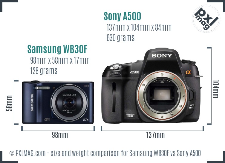 Samsung WB30F vs Sony A500 size comparison