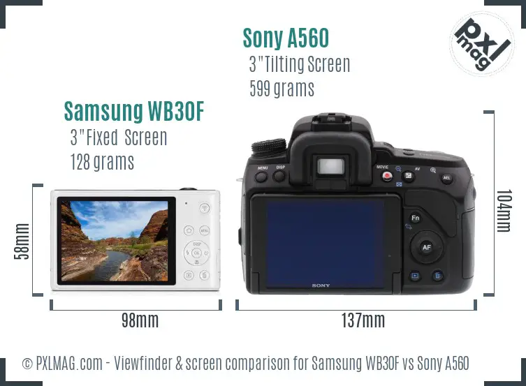 Samsung WB30F vs Sony A560 Screen and Viewfinder comparison